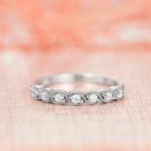Shop White Sapphire Jewelry! Natural White Sapphire Band- Sterling Silver Diamond Wedding Ring For Women- Vintage Engagement Ring- Promise Ring- Anniversary Gift For Her | Natural genuine White Sapphire jewelry. Buy handcrafted artisan wedding jewelry.  Unique handmade bridal jewelry gift ideas. #jewelry #beadedjewelry #gift #crystaljewelry #shopping #handmadejewelry #wedding #bridal #jewelry #affiliate #ad