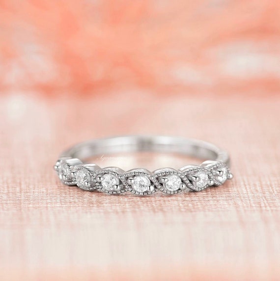 White Sapphire Wedding Band In 925 Sterling Silver- Diamond Wedding Ring- Art Deco Engagement Ring- Promise Ring- Anniversary Gift For Her