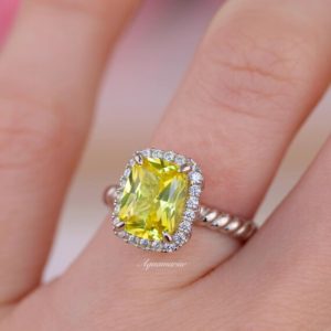 Lemon Yellow Sapphire Ring- Sterling Silver Engagement Ring For Women- Unique Promise Ring Elongated Cushion Cut Ring- September Birthstone- | Natural genuine Array rings, simple unique alternative gemstone engagement rings. #rings #jewelry #bridal #wedding #jewelryaccessories #engagementrings #weddingideas #affiliate #ad