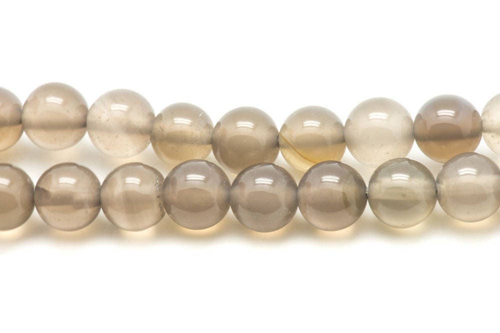 Fil 39cm 36pc Environ - Perles Pierre Agate Grise Boules 10mm