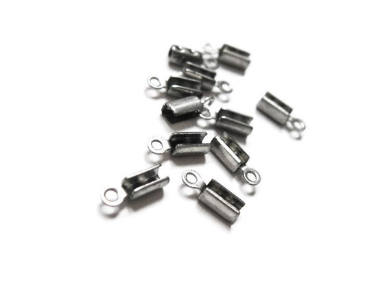 Fold Over Cord Tips, 20pcs Crimp End Caps, Stainless Steel Clasp Findings, Jewelry Making Parts