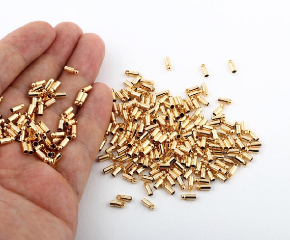 10 Pcs Inner 2.5x7mm 24k Shine Gold Bead Caps, Cord End, Cord Tip , Solid End Cap-gld-109