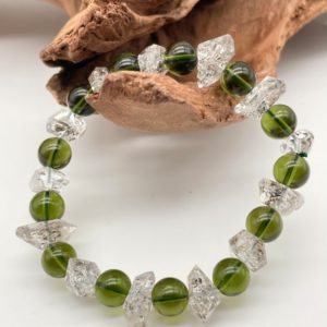 100% Genuine Moldavite Round Beaded with Herkimer  Bracelet /genuine Moldavite tektite / Natural Moldavite Bracelet from Czech Republic | Natural genuine Moldavite bracelets. Buy crystal jewelry, handmade handcrafted artisan jewelry for women.  Unique handmade gift ideas. #jewelry #beadedbracelets #beadedjewelry #gift #shopping #handmadejewelry #fashion #style #product #bracelets #affiliate #ad