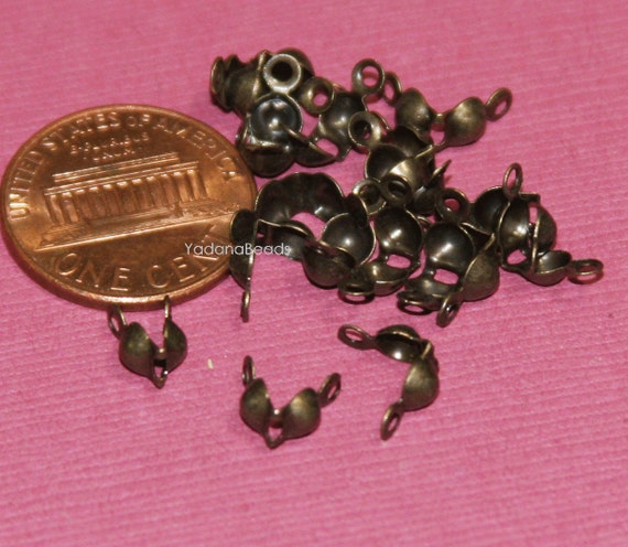 100 Pcs  Antique Brass Clam Shell Bead Tip 7x4mm