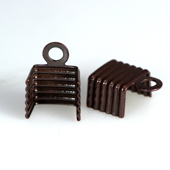 Antique Copper Brass Fold Over Cord End Tips (5mm) -1931