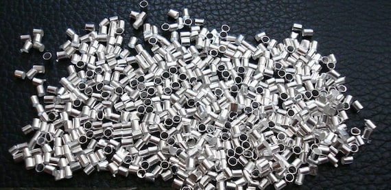 1000 Sterling Silver Plated 2x1mm Tube Shaped Crimp Beads Fps001b