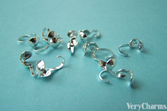 200 Pcs Of Silver Tone Fold Over Clamshell Clasps Bead Tips 3x9mm  A2124