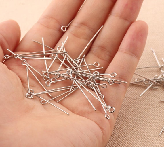 200pcs 0.7mm Metal Eye Pins 21 Gauge Bulk Head Pins Eye Pin Nail,jewelry Finding 28mm Long Thin Pins