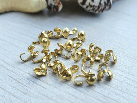 20pcs Raw Brass Clamshell Bead Tips | 7.5 X 4.3mm Bead Tips | Side Opening