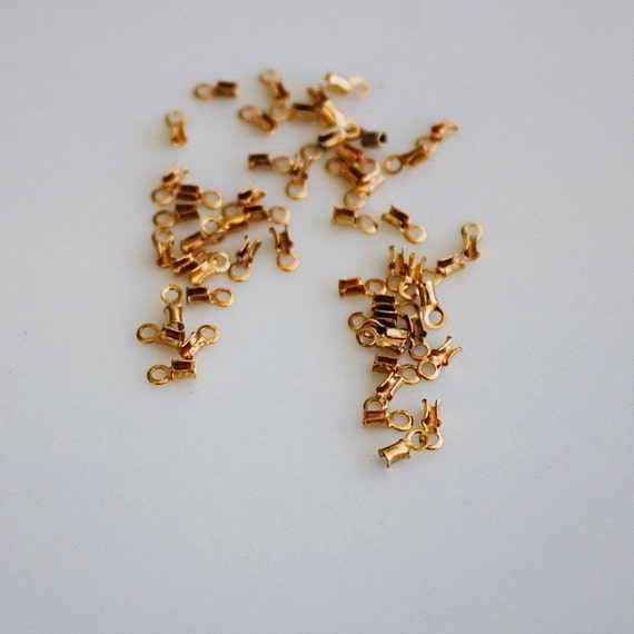 Gold Crimp End Cap Clasp, Jewelry Cord Ends, 50 Pcs