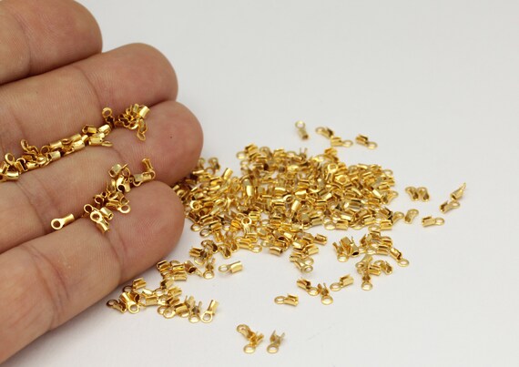 50 Pcs,(2x5.3mm),inner 1mm,24k Gold Plated Cord End , Brass End Cap , Crimps ,cord Tip  Alt-69