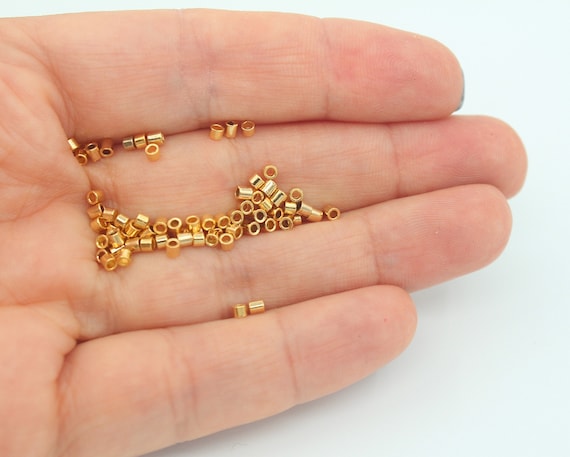 50 Pcs 24k Gold Plated Crimp Beads, Jewelry Findings (2x1.5mm)