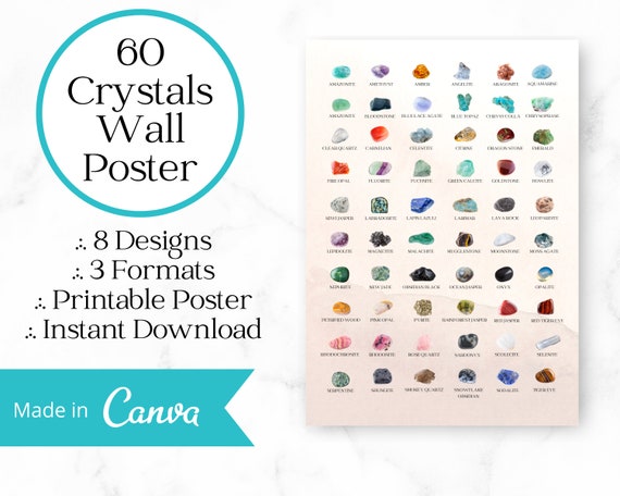 60 Crystals Identification Chart | Healing Gemstone Poster (digital Download)