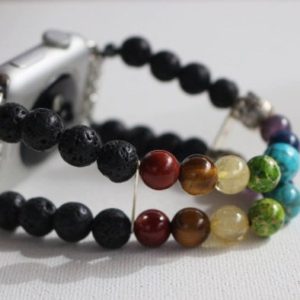 Shop Chakra Bracelets! 7 Chakra Bracelet Watch Band for Apple Watch, Yoga Bracelet Apple Watch, Mediation Stones Apple Watch, Mala | Shop jewelry making and beading supplies, tools & findings for DIY jewelry making and crafts. #jewelrymaking #diyjewelry #jewelrycrafts #jewelrysupplies #beading #affiliate #ad