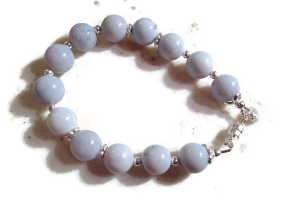 Agate Blue Lace Bracelet - Sterling Silver Jewelry- Gemstone Jewellery - Beaded - Fashion D