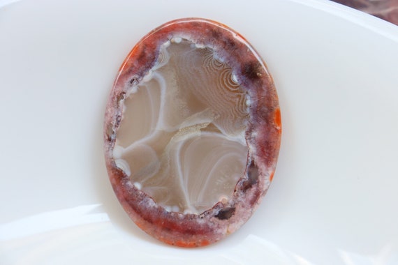 Moroccan Agate Cabochon, Big Size, Oval Designer Cabochon, Beautiful White And Translucent Fortification Lines, Pocket Stone, Loose Stone.