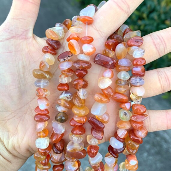 1 Strand/15" Natural Red Agate Healing Gemstone Free Form 8-10mm Tumbled Pebble Rock Stone Beads For Earrings Bracelet Charm Jewelry Making