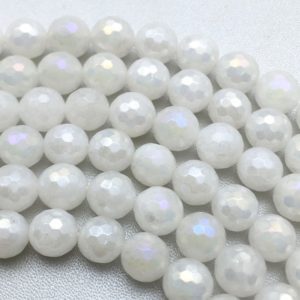 Shop Agate Faceted Beads! 10mm White Plated Faceted Agate Beads, Mystic Agate Beads, Round Gemstone Beads, Wholesale Beads | Natural genuine faceted Agate beads for beading and jewelry making.  #jewelry #beads #beadedjewelry #diyjewelry #jewelrymaking #beadstore #beading #affiliate #ad