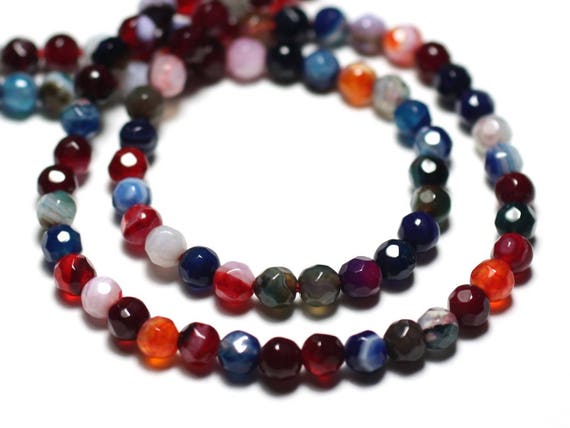 20pc - Perles De Pierre - Agate Boules Facettées 4mm Multicolore - 8741140022089