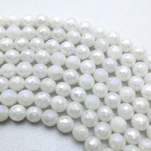 Shop Agate Faceted Beads! 8mm White Plated Faceted Agate Beads, Mystic Agate Beads, Round Gemstone Beads, Wholesale Beads | Natural genuine faceted Agate beads for beading and jewelry making.  #jewelry #beads #beadedjewelry #diyjewelry #jewelrymaking #beadstore #beading #affiliate #ad