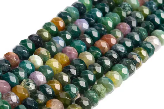 Genuine Natural Indian Agate Loose Beads Faceted Rondelle Shape 6x4mm 8x5mm
