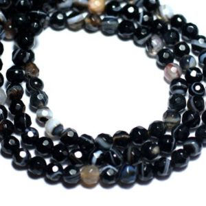 Fil 39cm 90pc env – Perles de Pierre – Agate Boules facettées 4mm Noir et Blanc | Natural genuine beads Array beads for beading and jewelry making.  #jewelry #beads #beadedjewelry #diyjewelry #jewelrymaking #beadstore #beading #affiliate #ad