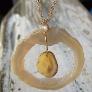 Shop Agate Necklaces! Cream Agate Druzy, Mojave Desert Geode, 14k gf necklace | Natural genuine Agate necklaces. Buy crystal jewelry, handmade handcrafted artisan jewelry for women.  Unique handmade gift ideas. #jewelry #beadednecklaces #beadedjewelry #gift #shopping #handmadejewelry #fashion #style #product #necklaces #affiliate #ad