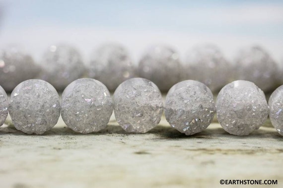 L/ White Druzy Agate 15mm Dime Beads 8" Strand Large White Sparkling Coin Agate Beads For Jewelry Making