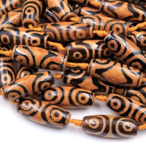 Shop Agate Bead Shapes! Large Tibetan Agate Barrel Drum Cylinder Tube 30mm Beads Dzi Agate Bright Yellow Orange Brown Etched Eye Antique Boho Beads 15.5" Strand | Natural genuine other-shape Agate beads for beading and jewelry making.  #jewelry #beads #beadedjewelry #diyjewelry #jewelrymaking #beadstore #beading #affiliate #ad