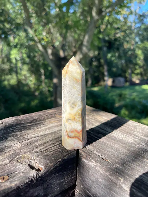 Crazy Lace Agate Crystal Point - Reiki Charged Tower - Powerful Energy - Emotional Stability - Grounding & Protection - Boost Optimism - #9