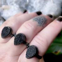 Black Druzy Ring, Black Stone Ring, Agate Ring, Boho Ring , Raw Crystal Ring | Natural genuine Gemstone jewelry. Buy crystal jewelry, handmade handcrafted artisan jewelry for women.  Unique handmade gift ideas. #jewelry #beadedjewelry #beadedjewelry #gift #shopping #handmadejewelry #fashion #style #product #jewelry #affiliate #ad