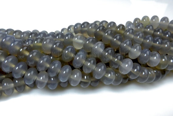 Gray Agate Smooth Rondelle Beads - Agate Stones For Jewelry Making - Natural Beads Gemstones - Natural Gemstone Beads Wholesale  -15inch