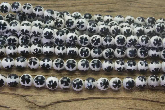 Black And White Agate Smooth Round Beads - Stone Beads Wholesale - Healing Beads Wholesale -  Inspirational Jewelry Beads - 15inch