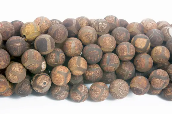 Brown Football  Dzi Agate  Beads - Tibetan Agate Gemstone Beads - Matte Round Agate Beads - Vintage Style Agate Beads -8-12mm Beads -15 Inch