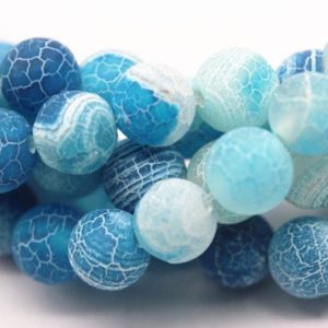 Shop Agate Round Beads! Light Blue Fire Agate Cracked Matte Round Beads 4mm -12mm 15.5" Strand | Natural genuine round Agate beads for beading and jewelry making.  #jewelry #beads #beadedjewelry #diyjewelry #jewelrymaking #beadstore #beading #affiliate #ad