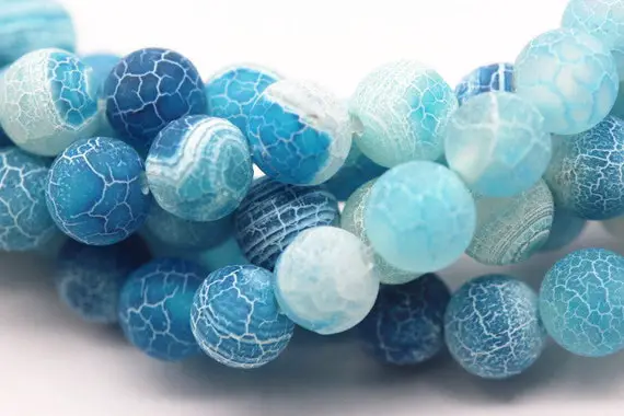 Light Blue Fire Agate Cracked Matte Round Beads 4mm -12mm 15.5" Strand