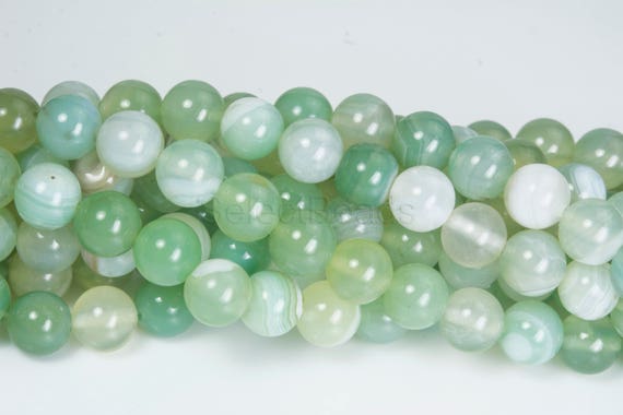 Light Green Banded Agate Gemstone - Agate Stone Round Beads - Mint Green Jewelry Beads - Beading Supplies Online  - Green Beads -15inch