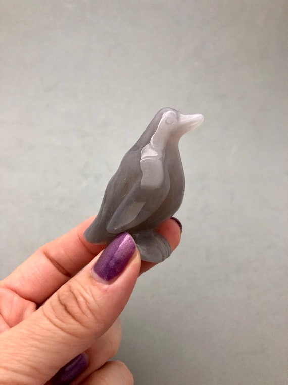 Gray Agate Penguin Figurine (2 1/8") For Penguin Lovers, Animal Spirit Guides, Animal Messages, Altar Decorations, Gift Idea, Cute Animal