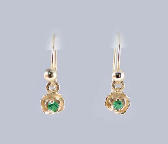 Gorgeous Alexandrite Earrings, 14kt Gold Dangles, Siberian Alexandrite, Genuine Color-change Antique Gemstone Natural Gemstone Roses #651562