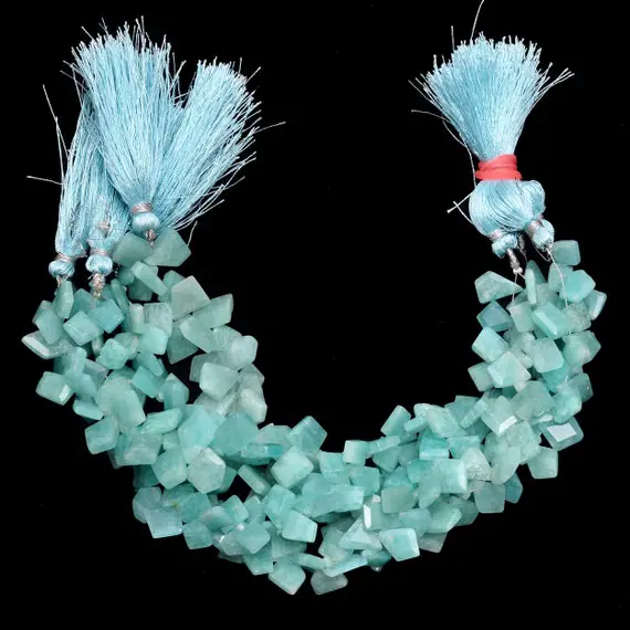 Aaa+ Green Amazonite Faceted Nugget Beads | Natural Amazonite Semi Precious Gemstone Step Cut Fancy Tumbled Side Drill Beads | 8inch Strand