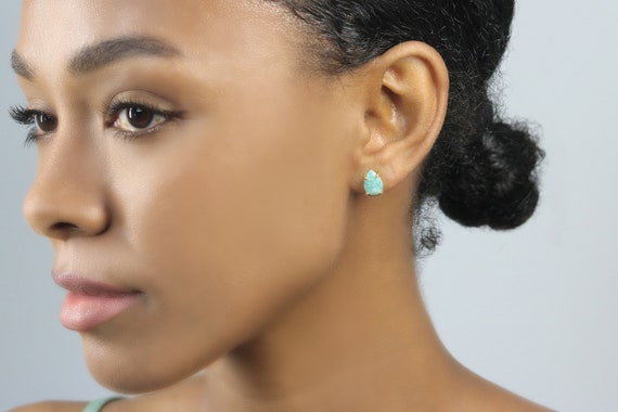 Pear Amazonite Earrings · Teardrop Earrings · Vermeil Gemstone Earrings · 24k Earrings · Custom Cut Earrings · Gold Stud Earrings