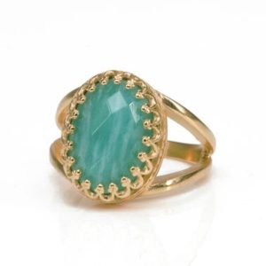 Shop Amazonite Rings! Pink Gold Amazonite Ring · Oval Gemstone Ring · Handmade Crown Ring · Rose Gold Faceted Ring · Gift For Mom · Mother's Day Gift | Natural genuine Amazonite rings, simple unique handcrafted gemstone rings. #rings #jewelry #shopping #gift #handmade #fashion #style #affiliate #ad