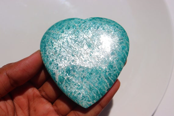 Flashy Amazonite Heart - Amazonite Polished Heart Stone, Amazonite Crystal, Natural Amazonite Stone, Healing Stone. Best Amazonite Heart