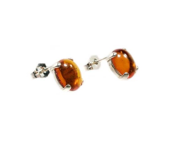 Russian Amber Earrings Cognac Amber Studs Magic Amulet Antique Baltic Amber Cabochon Stone Age Supernatural Powers 19th Century Gem #27334