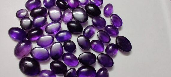 5 Pieces Oval Natural Amethyst Cabochon, Amethyst Loose Stone, Semi Precious Gemstone Cabochon Lot, Jewelry Making Stone, 11-20 Mm