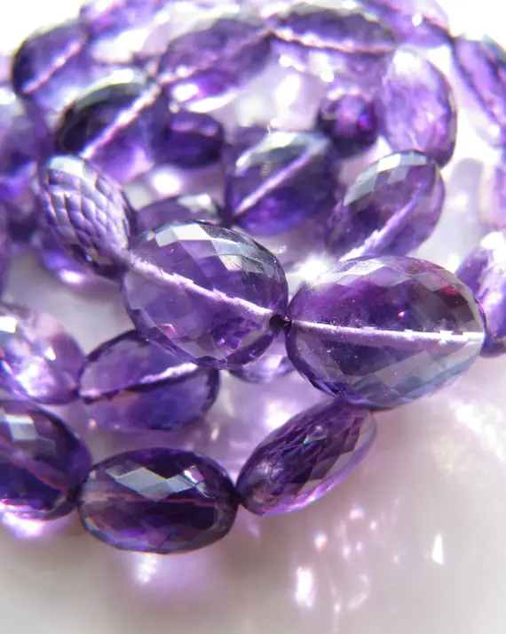 Amethyst Oval Nuggets • Aa+ Micro Faceted Beads • Genuine Natural African Gemstone • Deep Purple • Some Inclusions Zoning Banding