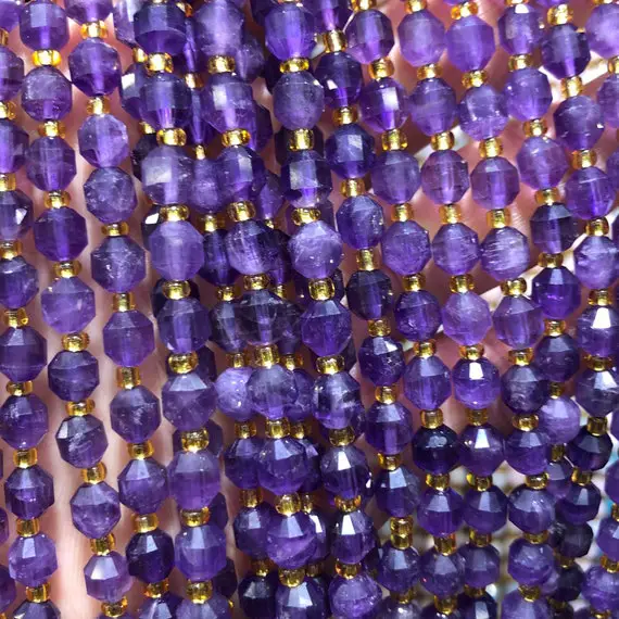 Amethyst Faceted Beads, Natural Gemstone Beads, Crystal Tube Stone Beads 6mm 15''