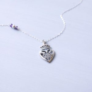 Shop Amethyst Necklaces! Scottish Thistle, Sterling Silver Heart, Amethyst Necklace | Natural genuine Amethyst necklaces. Buy crystal jewelry, handmade handcrafted artisan jewelry for women.  Unique handmade gift ideas. #jewelry #beadednecklaces #beadedjewelry #gift #shopping #handmadejewelry #fashion #style #product #necklaces #affiliate #ad
