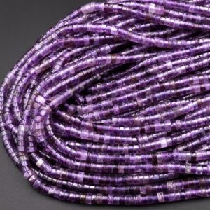 Natural Purple Amethyst 4mm Heishi Rondelle Beads 15.5" Strand | Natural genuine rondelle Amethyst beads for beading and jewelry making.  #jewelry #beads #beadedjewelry #diyjewelry #jewelrymaking #beadstore #beading #affiliate #ad