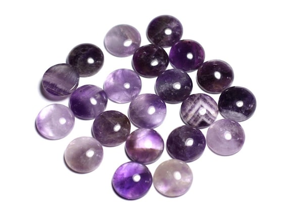 1pc - Cabochon Pierre Améthyste Rond 15mm Violet Mauve Blanc - 8741140000155